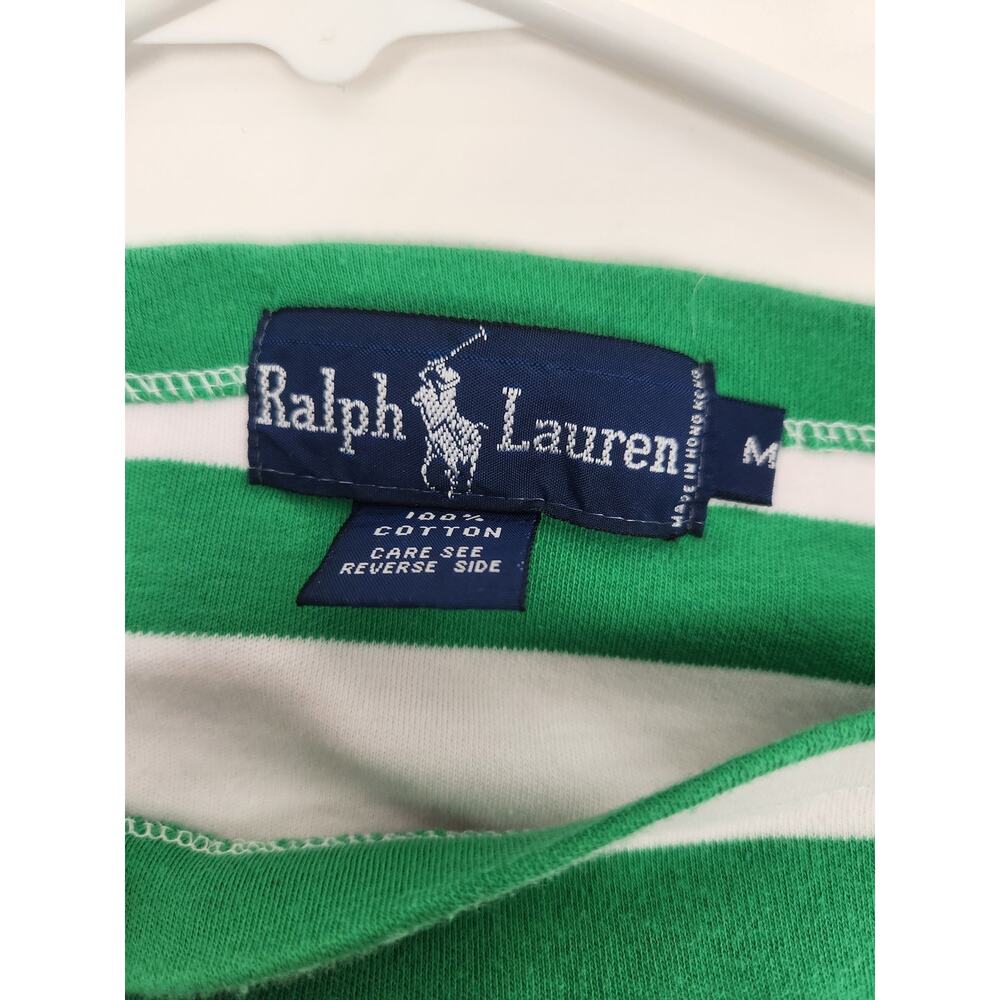 Vintage Ralph Lauren Boat Neck Long Sleeve Striped Shirt Medium Green Blue White - Picture 7 of 7